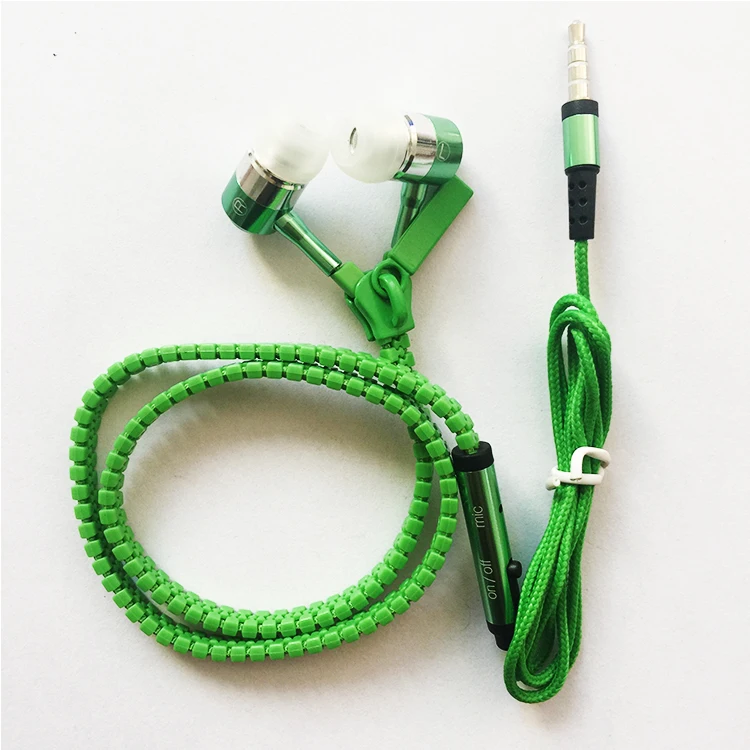 

3.5mm Colorful stereo metal zipper earphone gift promotional headphones for mobile phone, Colour