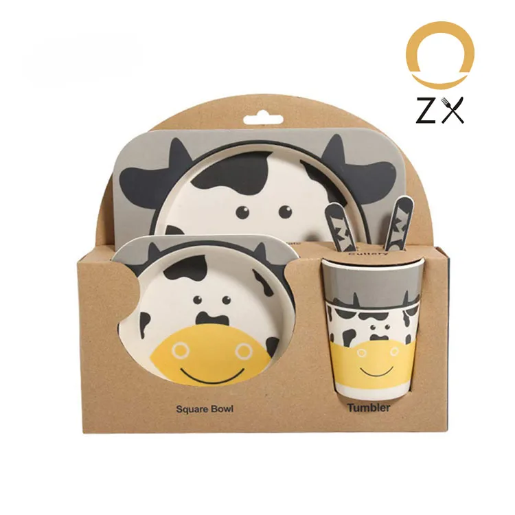 

Eco Friendly children dinnerware set bamboo fiber dinner set birthday gift for children