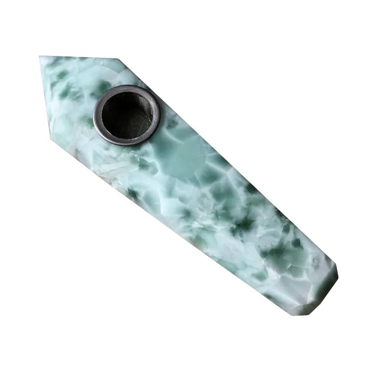 

Low Price Green Snowflake Stone Crystal Smoking Pipes for Tobacco, Green and white