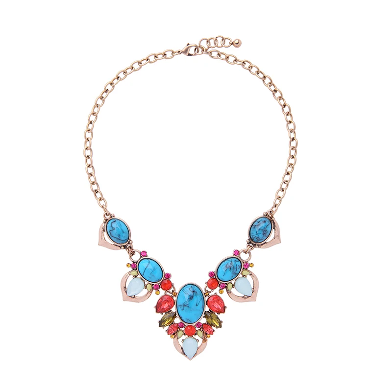 

xl01674c Natural Turquoise Bohemia Style Epoxy Resin Handmade Statement Necklace, As picture