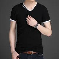 

New Arrival Pure Cotton Slim Fit Men's T-shirt Solid Color Casual Social Korean Style Short Sleeve Bottoming Youth Shirt