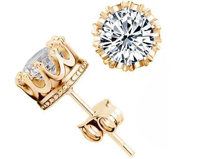 

Tryme Jewelry Yiwu 2016 Unisex Trendy Stud gold Earings CZ Crown Earring Gifts for men and women18K gold plated earring, N/a