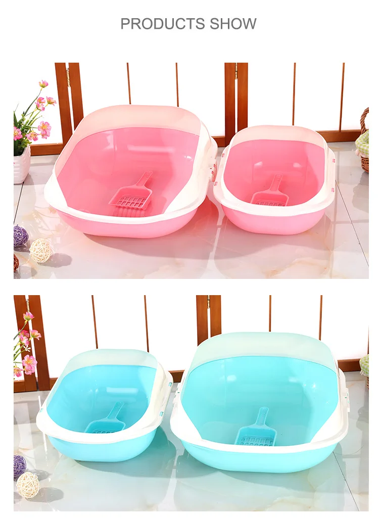 New Durable Convenient Easy To Clean Plastic Cat Litter Tray With Blue ...