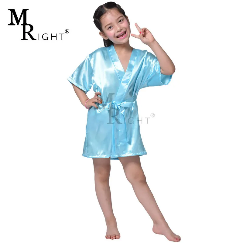 Children's Solid Color Nightgown Satin Bathrobe Silk Wedding Flower Girls Kimono Robes