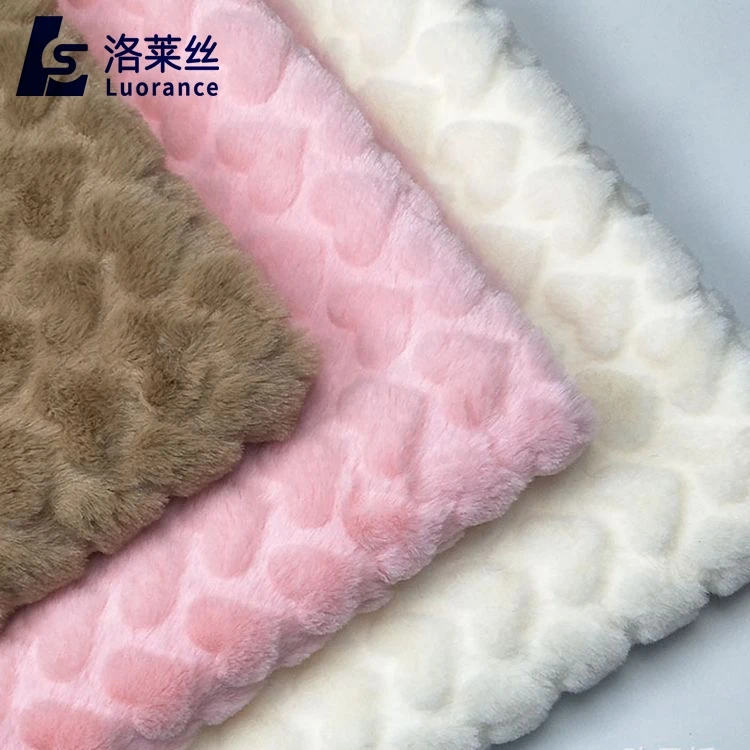 
Hot sale heart style embossed rabbit faux fur fabric 