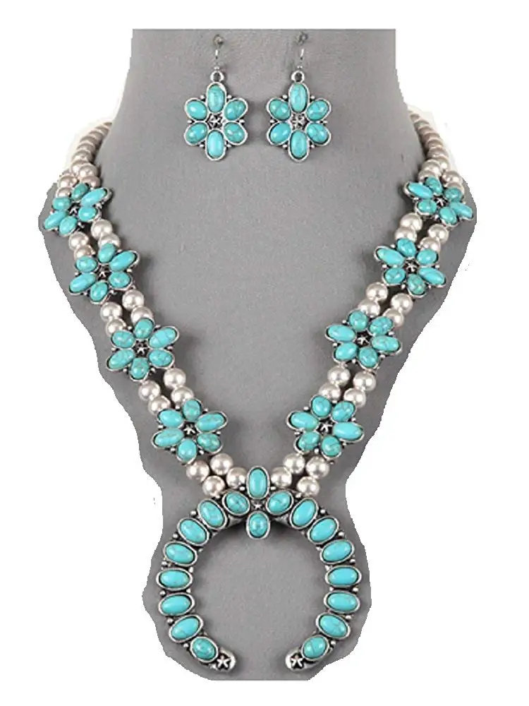 Daughter of the Water Chunky Metalwork Cabochon Squash Blossom Turquoise Stone Cuff Bracelet