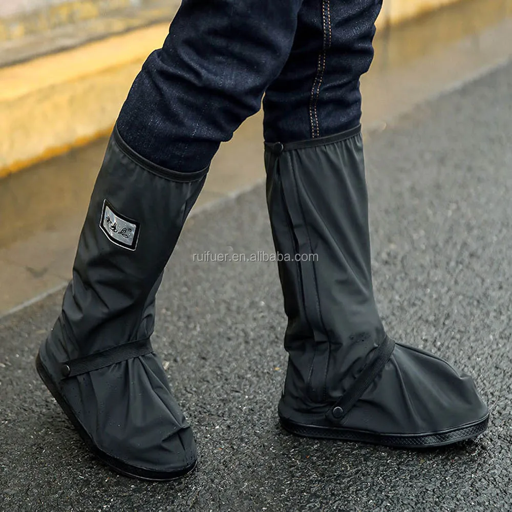 Anti Slip Waterproof Motorcycle Rain Boots Shoe Covers size Men 10-11 for Bike Riding Cycling with Sturdy Zipper Elastic Bands Reflective Heels and Red Line Black 