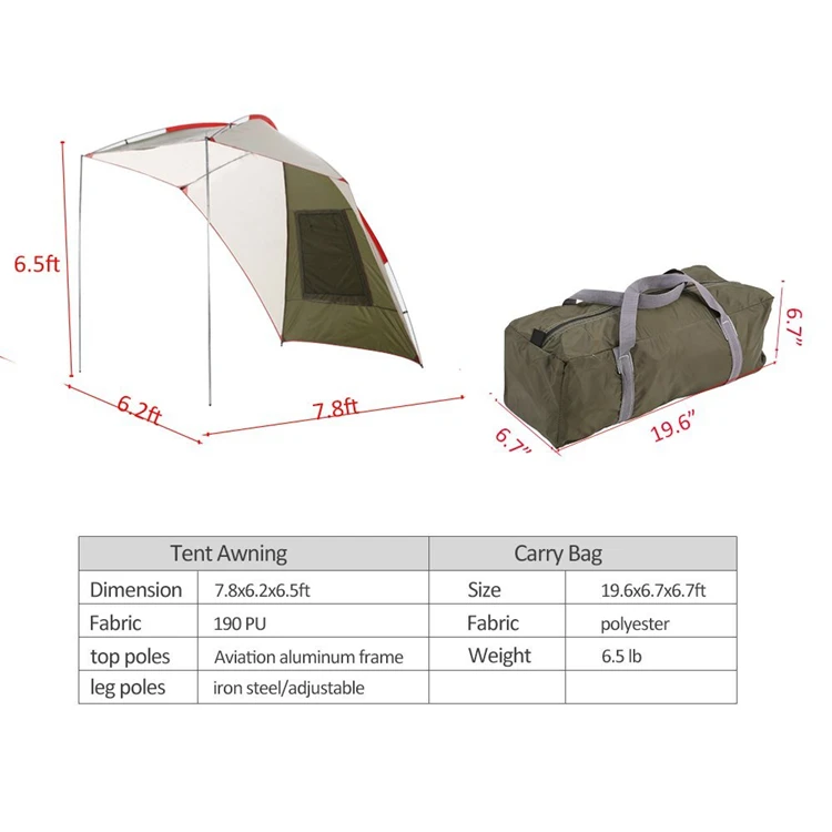 Waterproof Teardrop Trailer Awning Portable Car SUV Awning Tent Sun Shelter Canopy for Camping 4 Persons