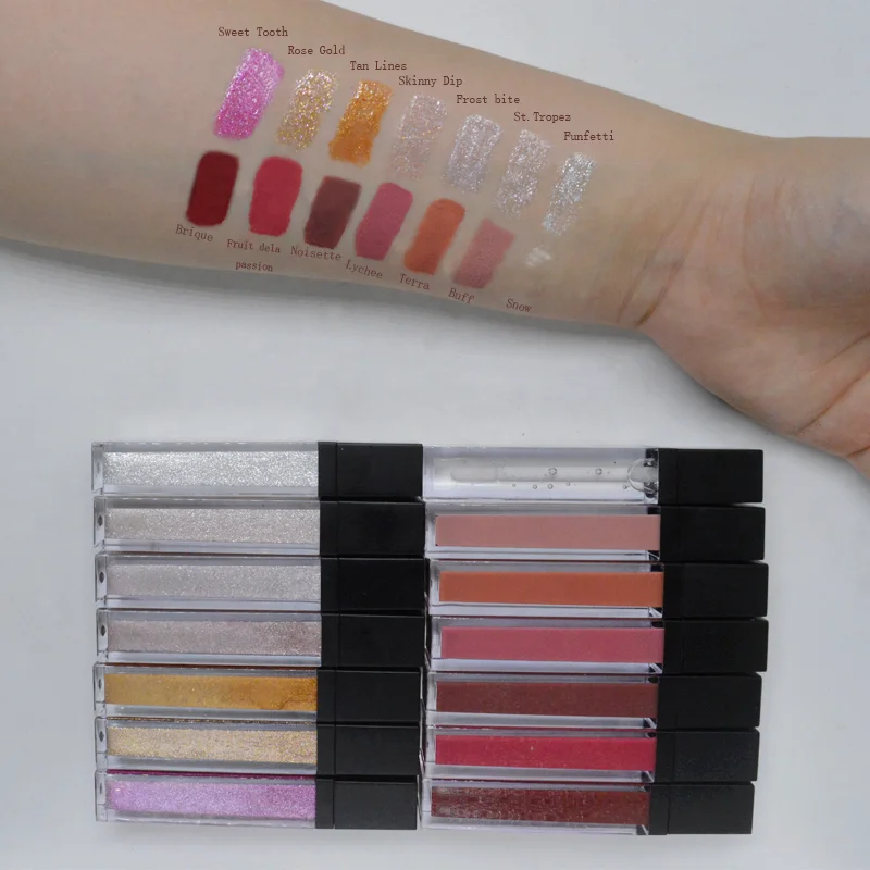 

Fashion Color 14 Colors Private Label Lip Gloss With Glitter