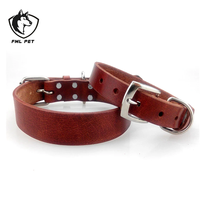

Luxury 100% Pure Cowhide Leather Dog Collar Durable Collar, As pic