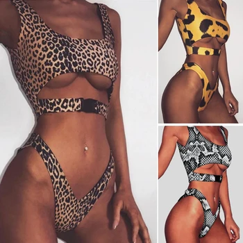 leopard print two piece swimsuit