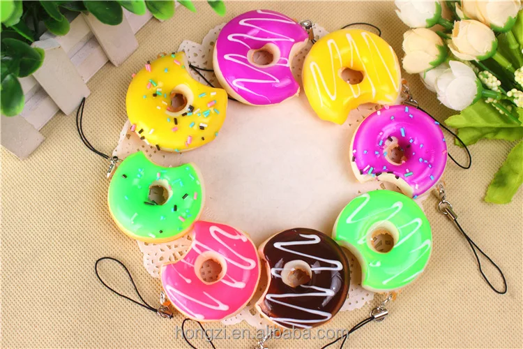 

4.5cm Squishy simulation doughnuts Small bread flavored Doughnut Cell Phone Fruit Donuts Charms Stra