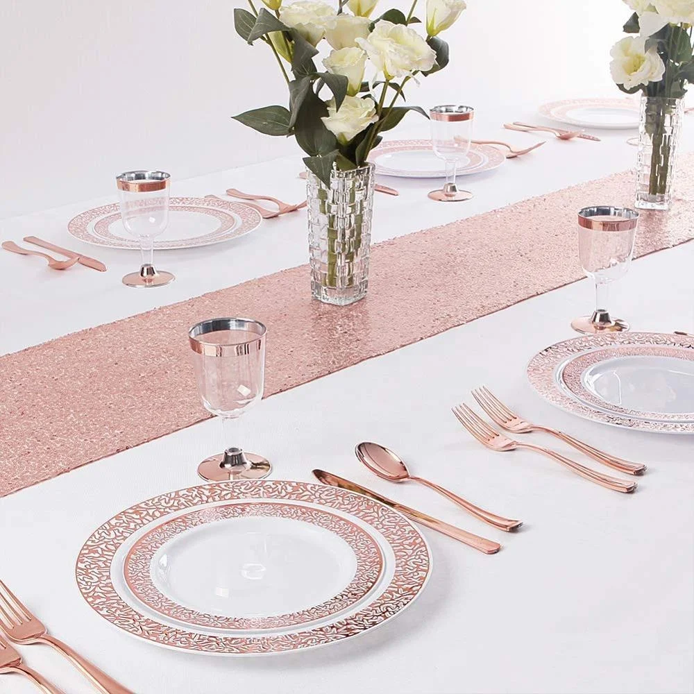 

Disposable cutlery set wedding party supplies, 50 pieces, plastic plate, 25 people for party, Gold;rose gold;silver