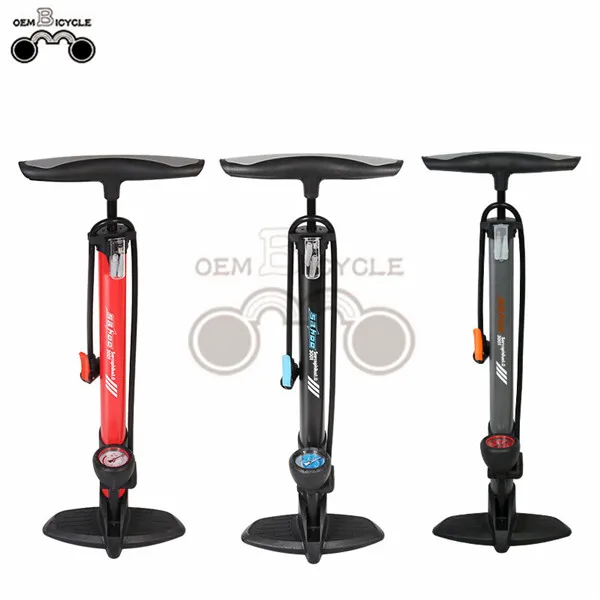 

High-pressure bicycle floor pump with gauge, Black,red,grey