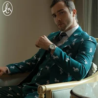 

100% Wool Casual Design Leisure Elegant Suit Male Horse Printed Slim Suits for Men