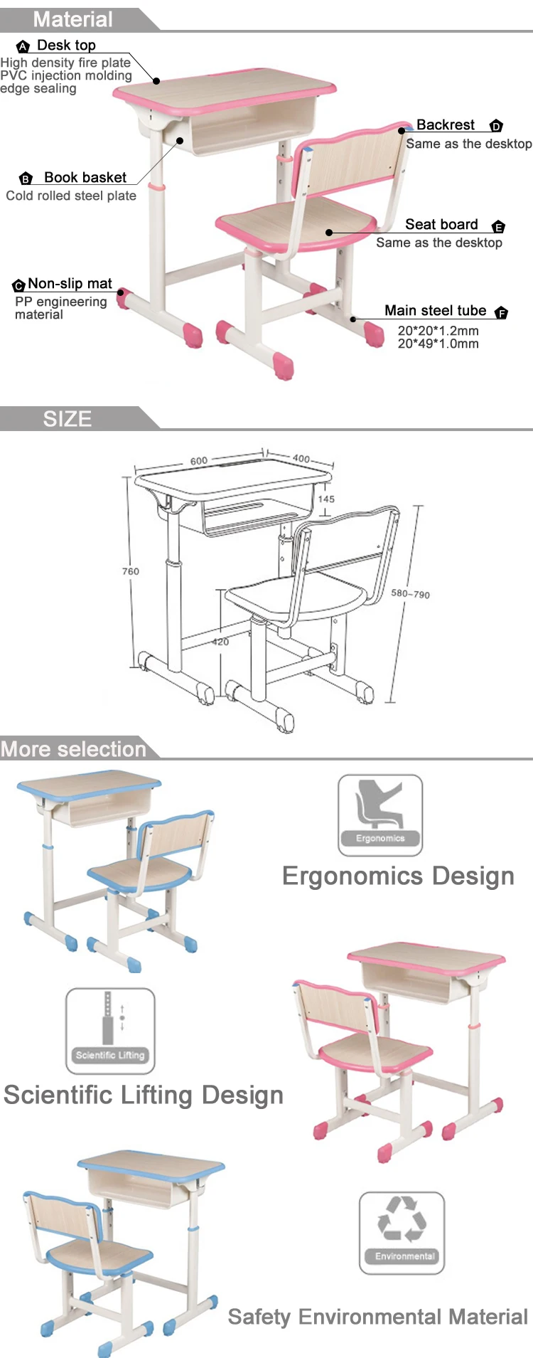Colorful Wood And Steel Adjustable School Single Student Desk Buy