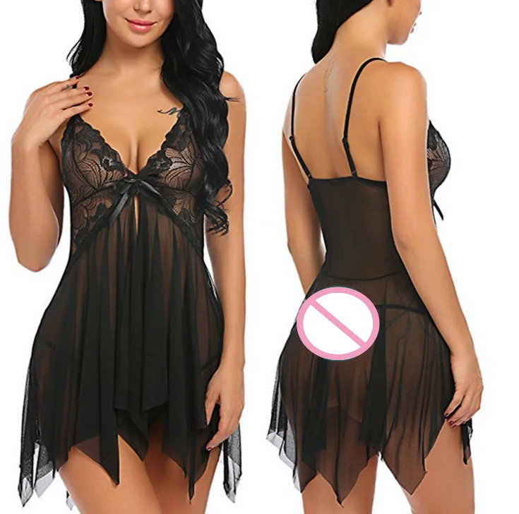 

Women Plus Size Lace Asymmetrical Sleepwear Strap Chemise babydoll lingerie, Shown