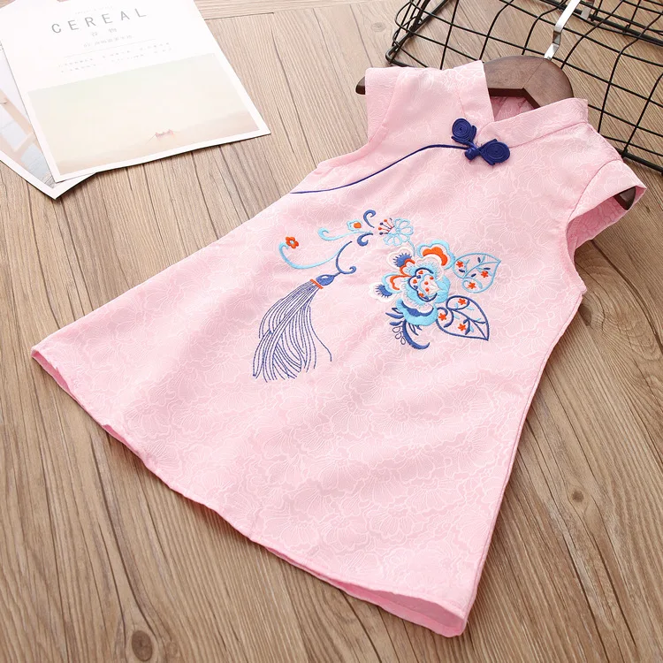 
Chinese dress qipao children summer jacquard cotton embroidered girl dress ethnic style cheongsam dress kids 