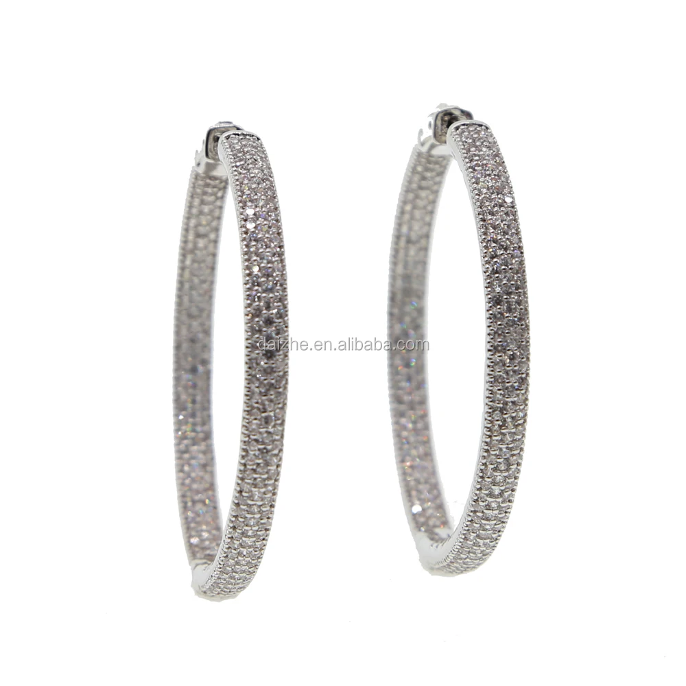

factory wholesale fashion cheap 25mm 50mm big circle hoop dangle earring paved cz women wedding thick hoop earrings