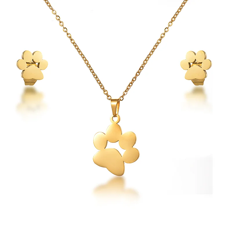 BAOYAN Gold Plated Stainless Steel Paw Print Jewelry Sets Women