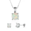 2017 925 sterling silver opal earring and tiny initial pendant necklace wedding jewelry set for women