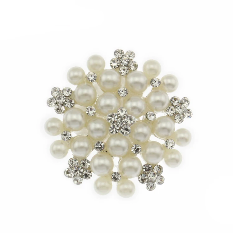

Flower Pearl Rhinestone Embellishment Flat Back Buttons for Wedding Crafts, Silver