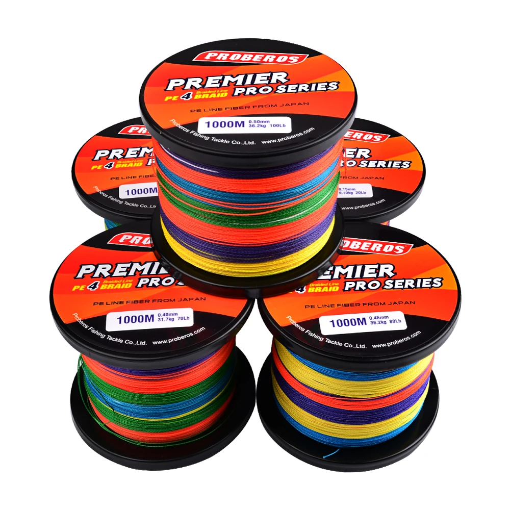

Proberos Colorful Multi Color 4 Stands 1000m Fly Multifilament 100lb Pe Braided Strong Fishing Line