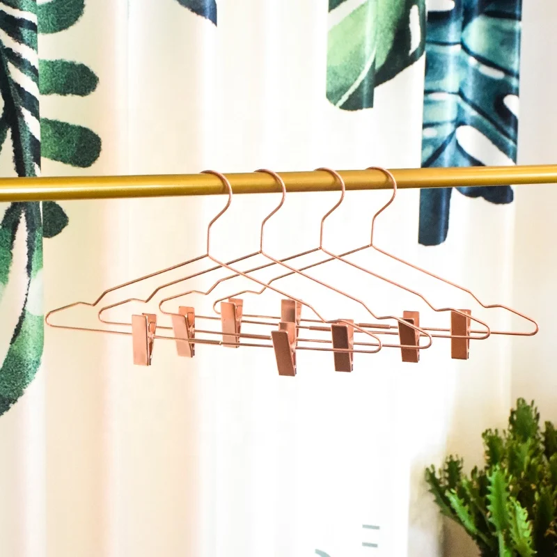 

Metal Clothes Hanger With 2 Pinch Clips Non slip Gold Rose Clothes Hanger For Drying Clothes, Rose golden