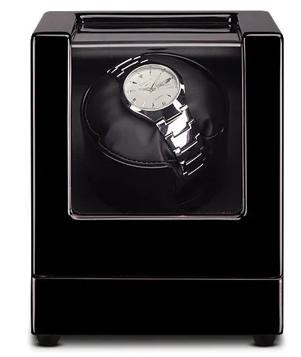 

Viiways Black High Gloss Wooden Single Watch Winder with Black PU Intieror