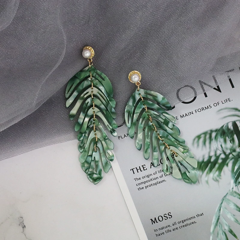 

JUJIA Bohemian Tree Leaves Long Pendant Acrylic Earrings Statement Women Fashion Plant Jewelry Acetate Resin Drop Earring, Picture