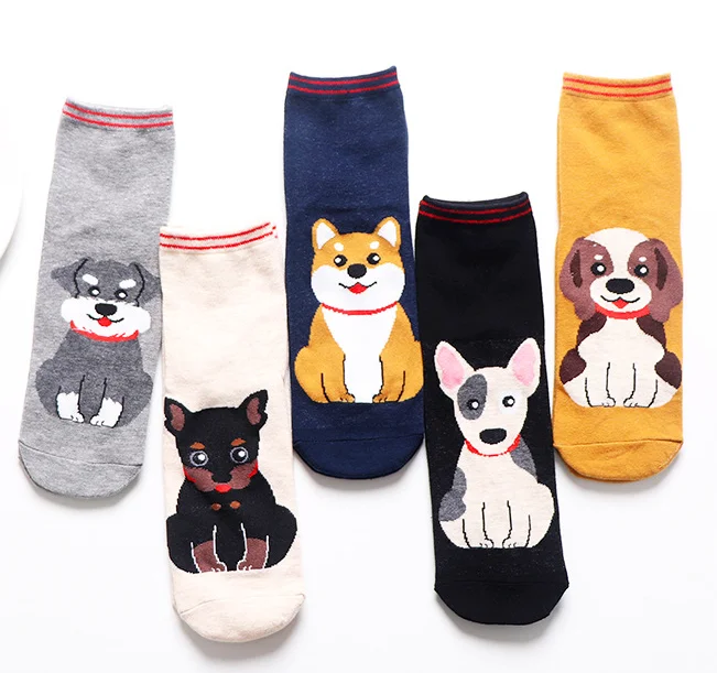 
2019 Custom cotton warm soft long tube cute little dog socks for women 