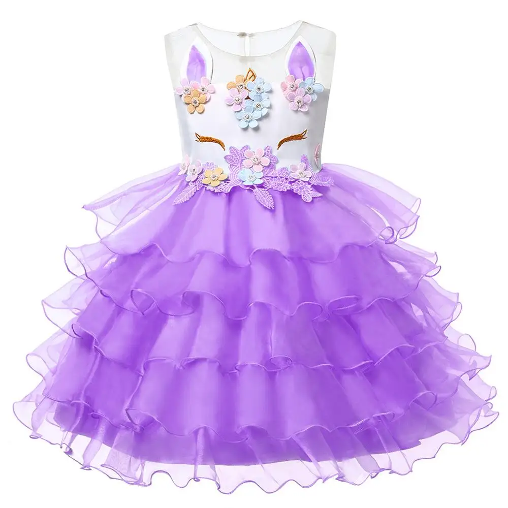 

Unicorn Party Dresses Children Cosplay Costume For Kids Flower Girls Wedding sleeveless lace Princess Dress, As picture