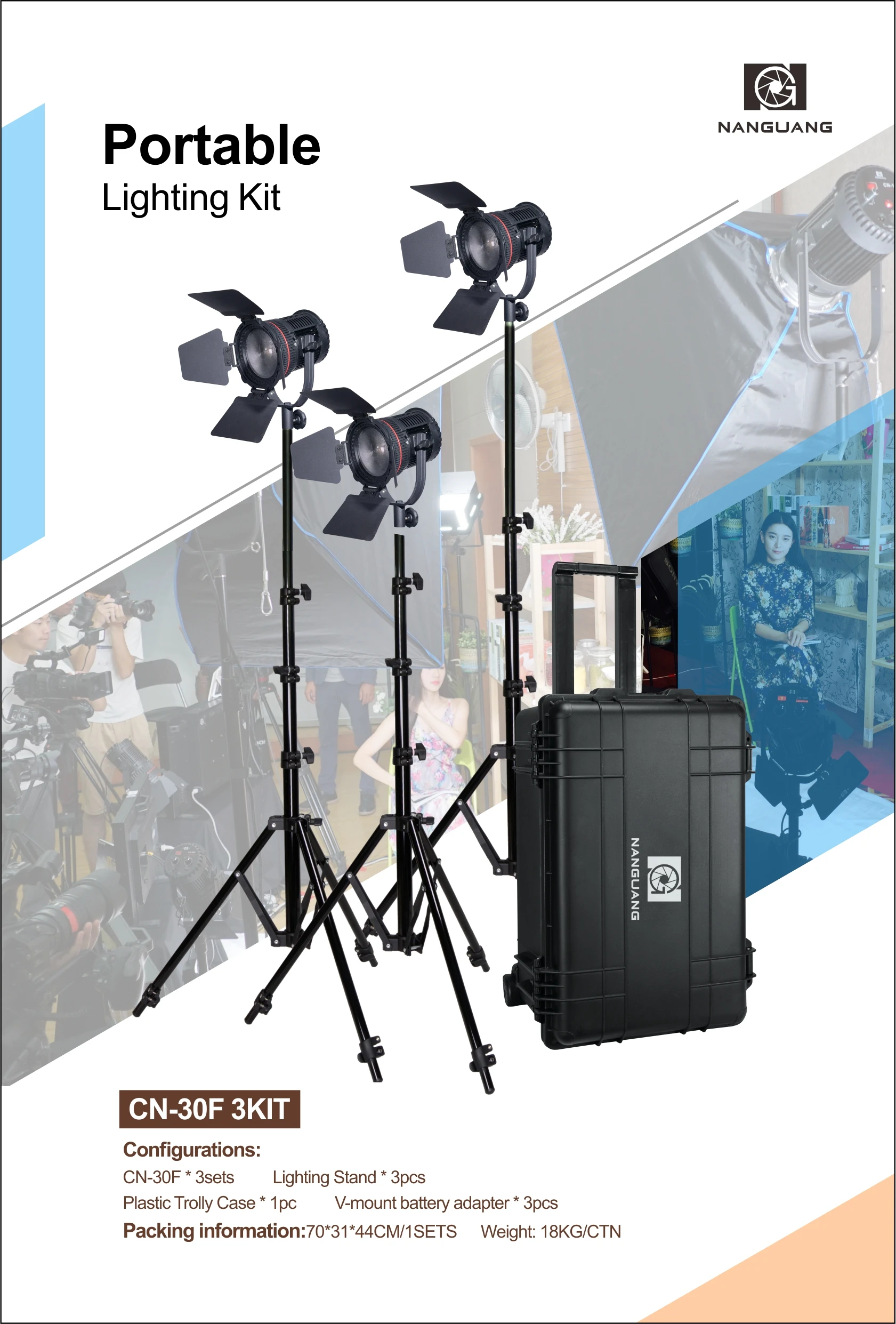 Nanguang 2.4G wifi portable lighting studio kit video light kit CN-30F 3KIT studio lighting kit for interview and studio