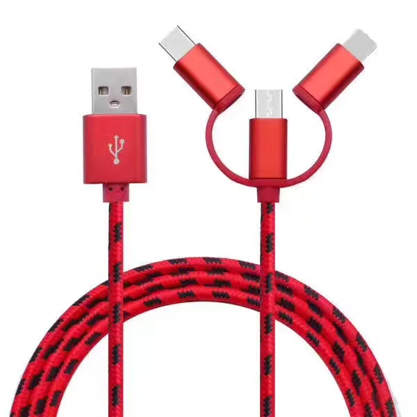 

3in1 Nylon Braided Multiple Universal Fast Charging Cable Adapter Connector for iPhone Android Smartphone, Colorful