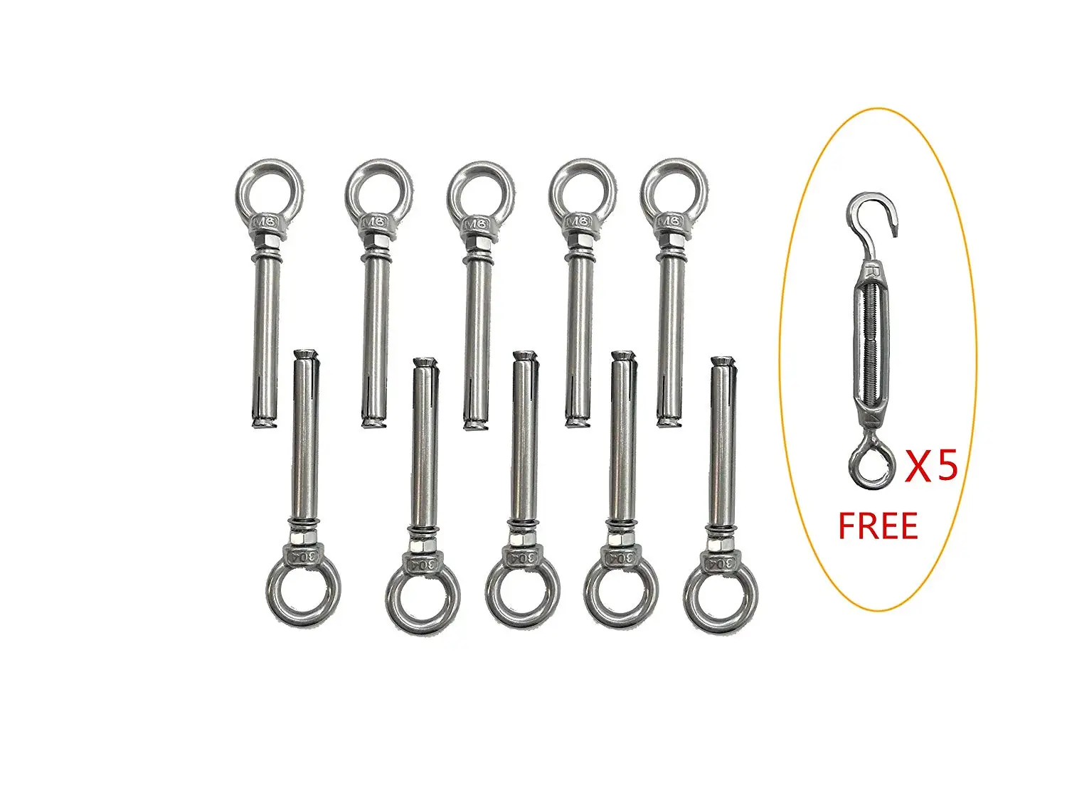 M8x100mm 304 Stainless Steel Machine Shoulder Lifting Bolt 5-Ring Eye Bolt.