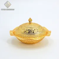 

Tulip Design Gold Plated Oval Shape Arabic Dates Bowl Snack Dish With Cover