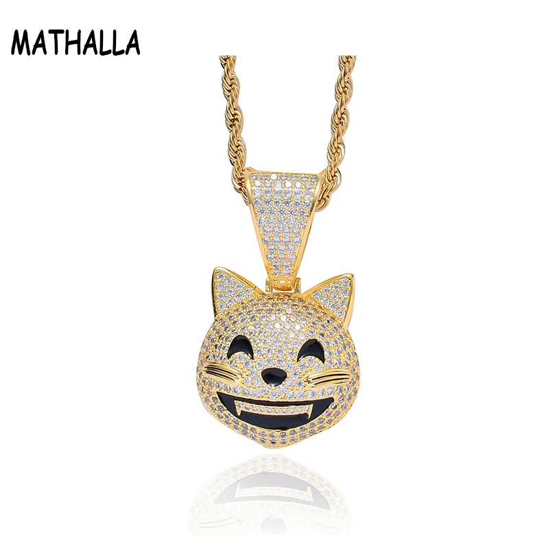 

Lovely Gold Animal Cat Pendant Iced Out AAA+ Cubic Zirzonia Stone Necklace Cute Emoji Charm Necklace Hiphop Jewelry