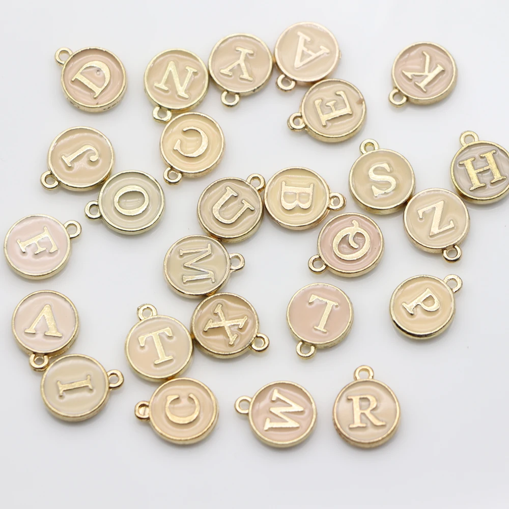 

Wholesale  Round Gold Enamel Alphabet Charms Capital Letter Beads Initial Pendants For Jewelry Making Accessories DIY, Multicolors