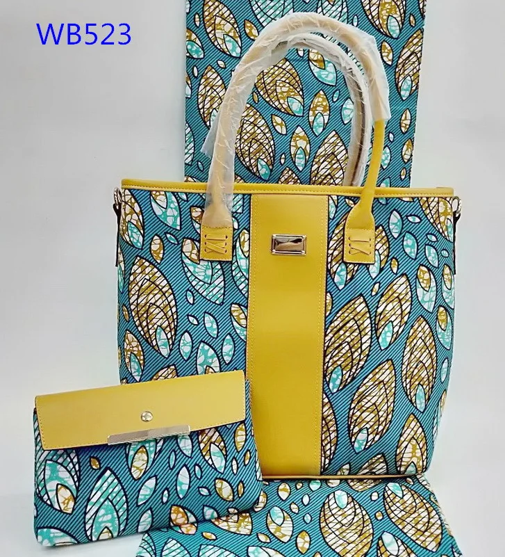 
2018 Good quality latest designer women bag african ankara wax 6 fabric purse women handbag sets 