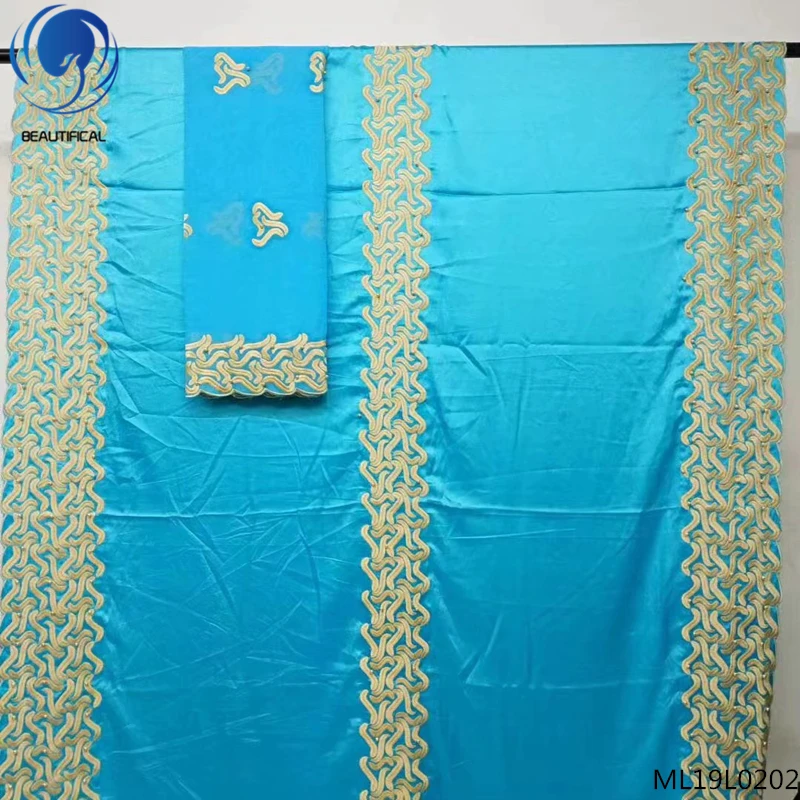 

Beautifical african fabric imitated silk fabric quality soft embroidery beads nigerian fabric for women dress ML19L02, Can be customized