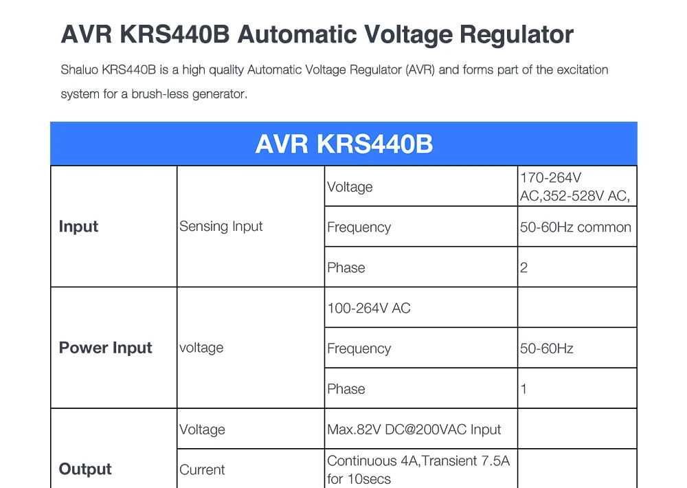 Alternador KRS440B Avr, conjunto de generador diésel trifásico, placa electrónica, diagrama de circuito estabilizador de voltaje automático