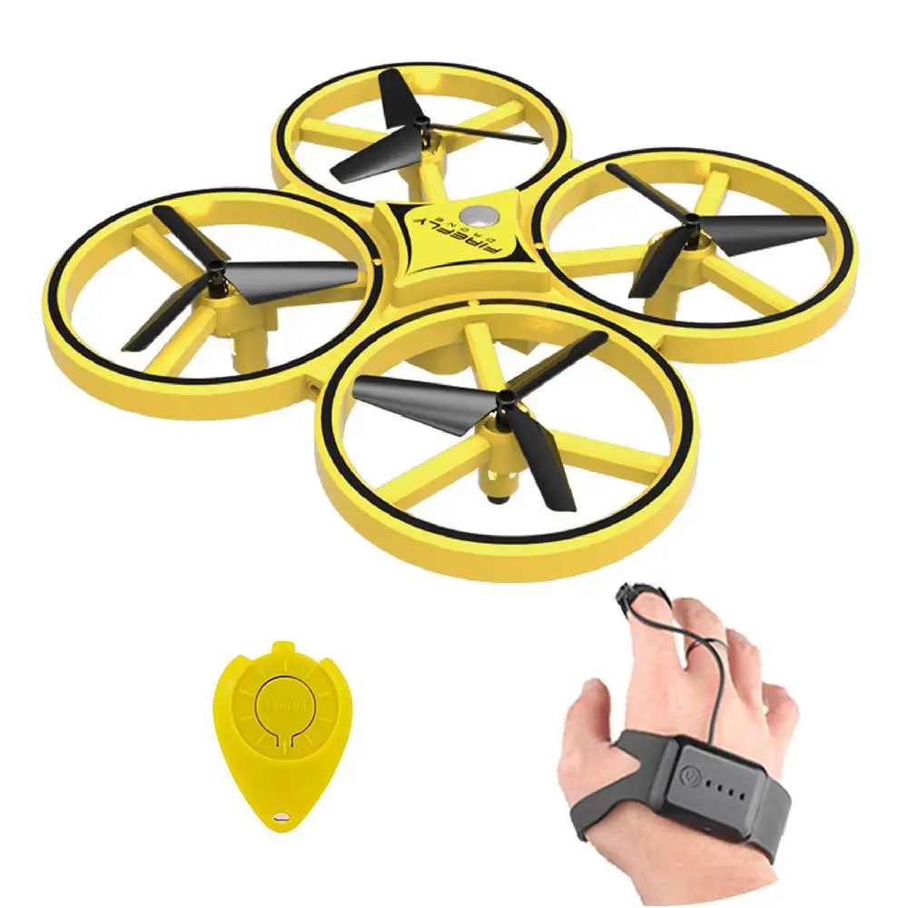 

2019 Hot ZF04 RC Drone Mini Infrared Induction Hand Control Drone Altitude Hold 2 Controllers RC Quadcopter Promotion Gift, Yellow / red