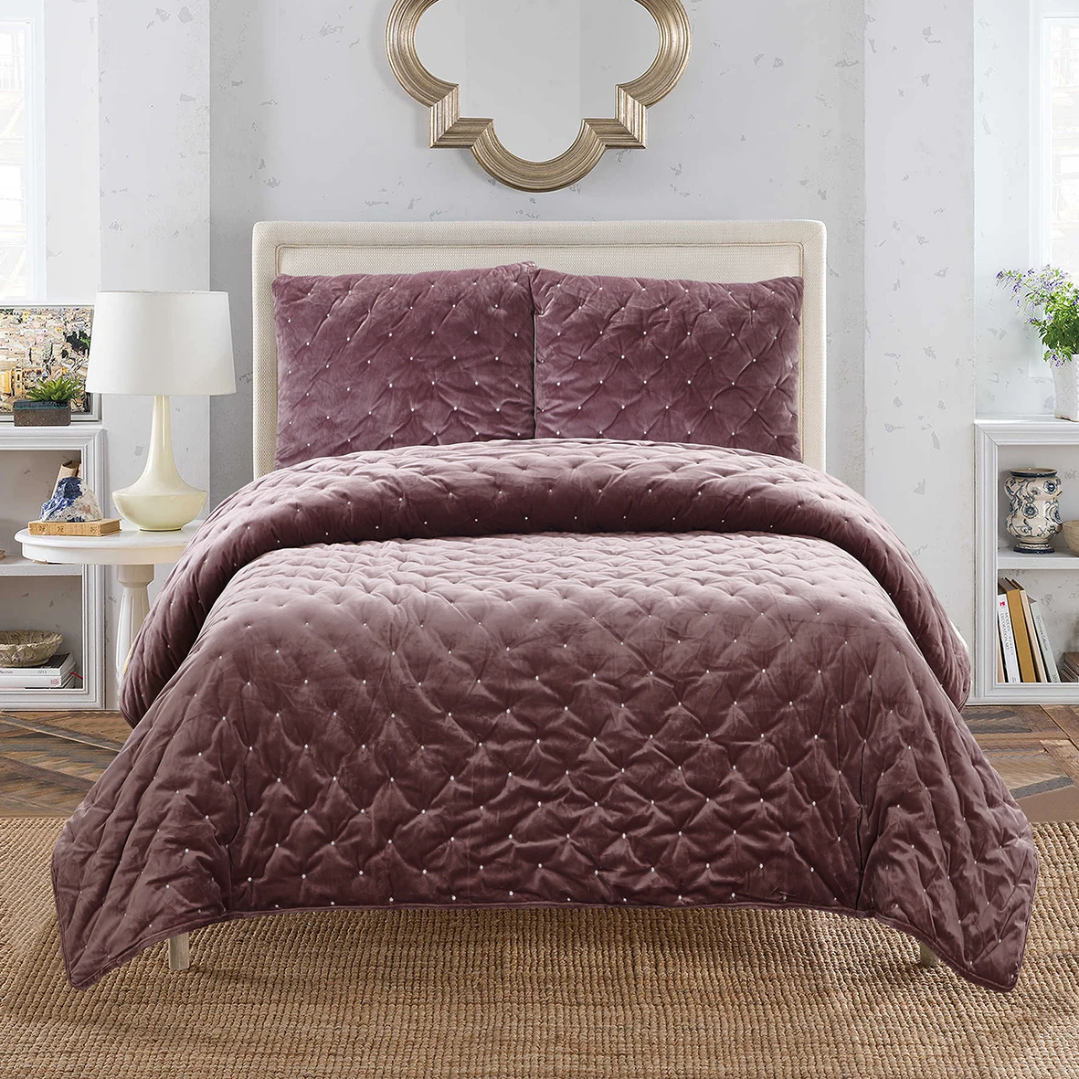 Luxurious Velvet Dot Stitching Comforter Sets Pink Handmade Bedding Set ...