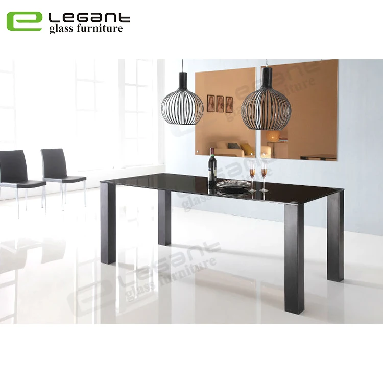 Rectangular Tempered Glass Dinning Table with 4 Black Iron Legs