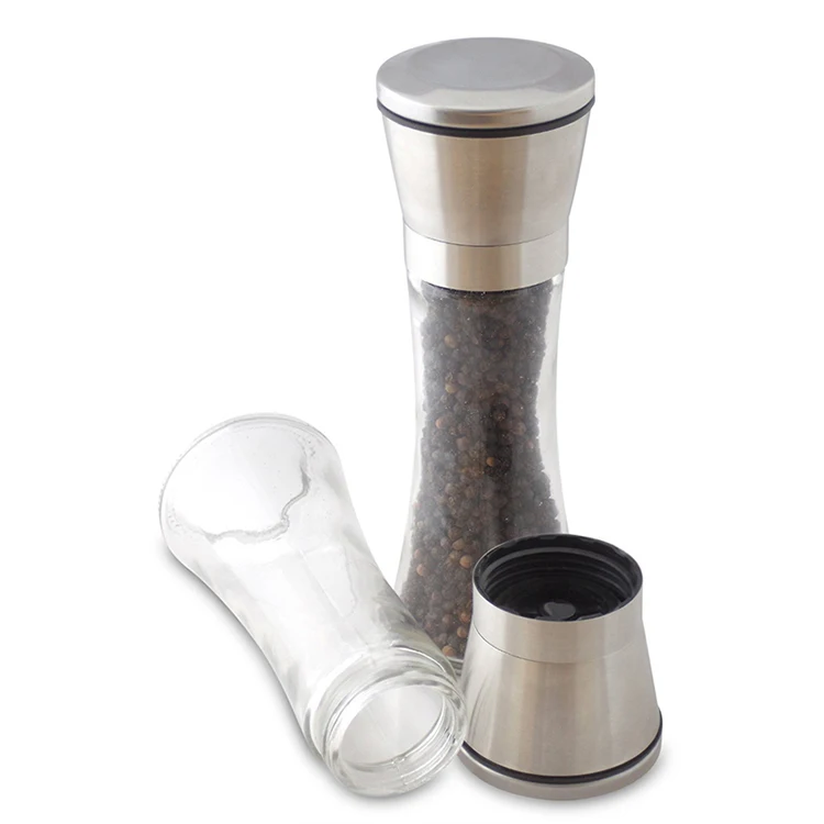 2019 New Trend Product Hot Sale kitchen accessories Manual 304 Stainless Steel Caps Glass Salt Pepper Grinder