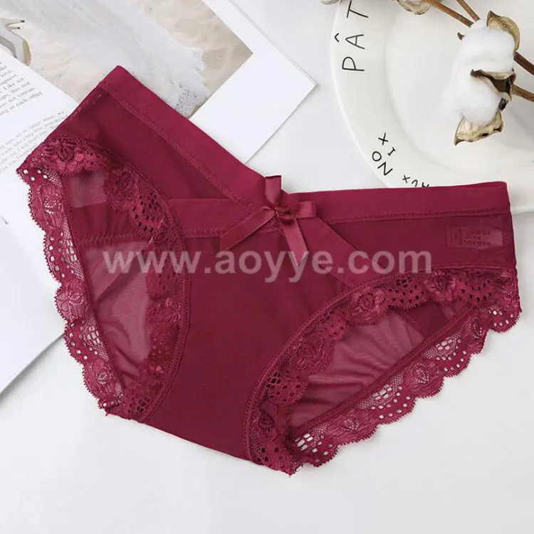 New design high quality fashion low waist women underwear bowknot sexy lace transparent panties