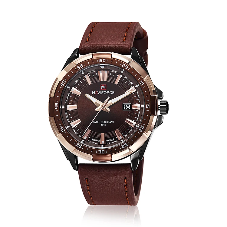 

Naviforce 9056 watches men wrist new black leather mens brown luxury rose gold fashion digital wristwatches Relogio Masculino, 4-color