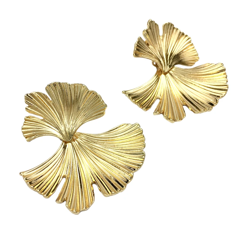 

Big Ginkgo Biloba leaf Drop Dangle Earrings For Women Boho Metal Leaves Hanging Statement Earrings Vintage Jewelry, Gold;silver
