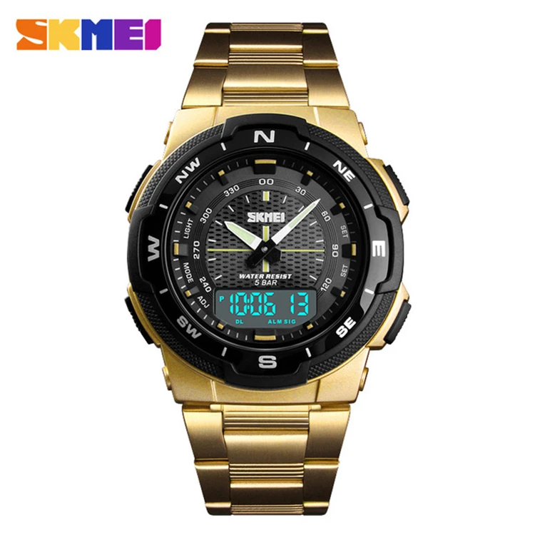 

SKMEI 1370 Chronograph Sports Watches Men Full Steel LED Military Men Wristwatches