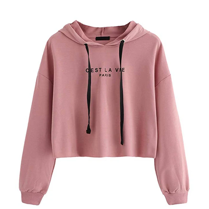 2019 Womens Crop Top Hoodie Printed Sweatshirt With Rough Hem Crop top Pullover Hoodie